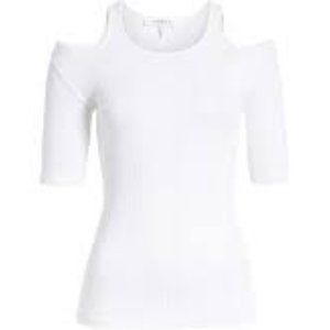Frame White Ribbed Cold-Shoulder Tee Sz S